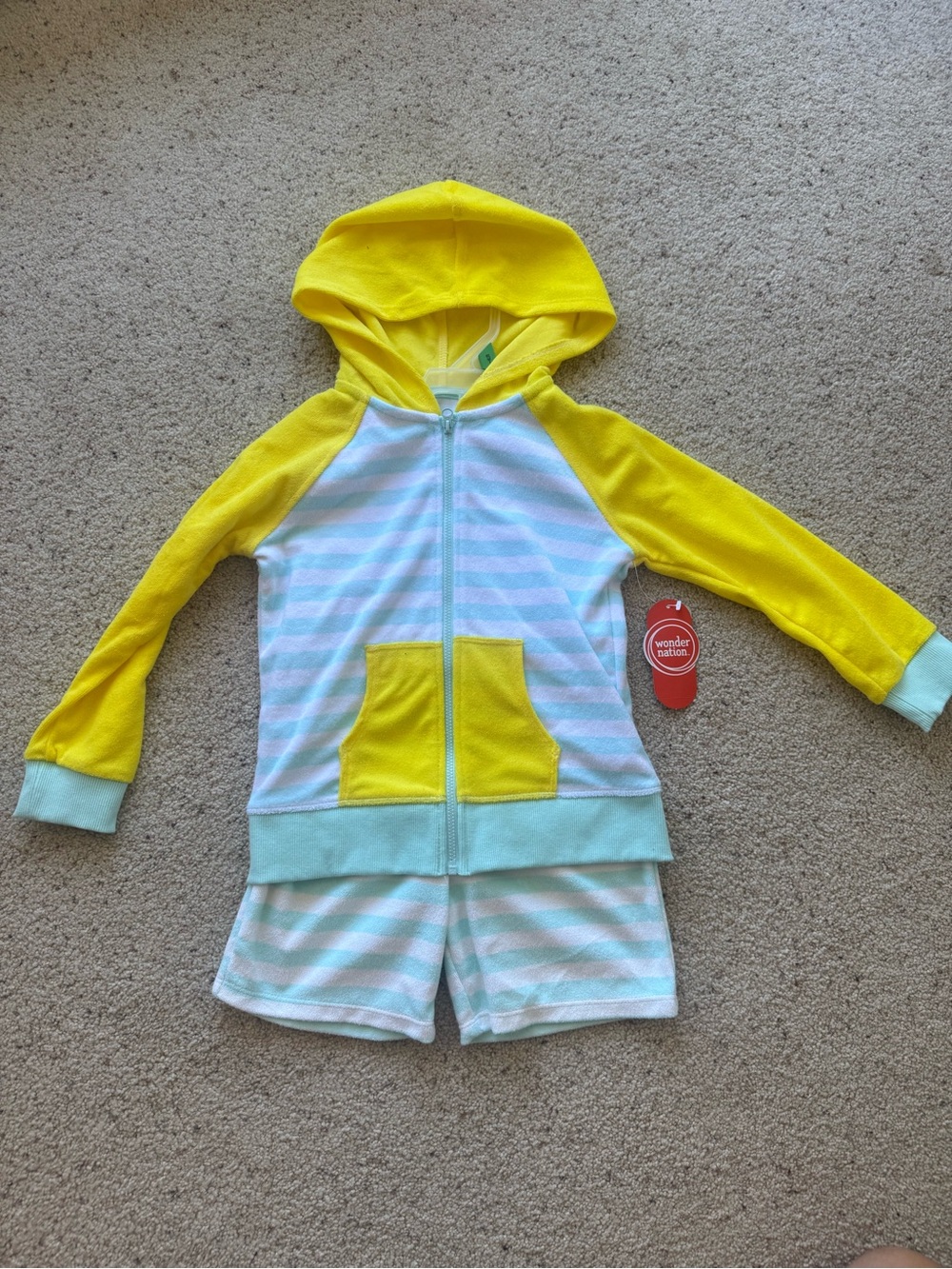 wonder nation Yellow & Light Blue Striped Kids Swim Coverup Set